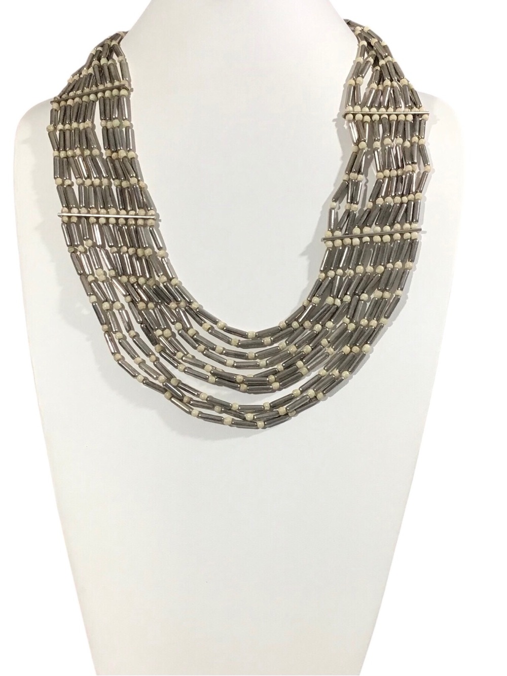 Statement Bibb Necklace Black Bead Multi Strand Tribal